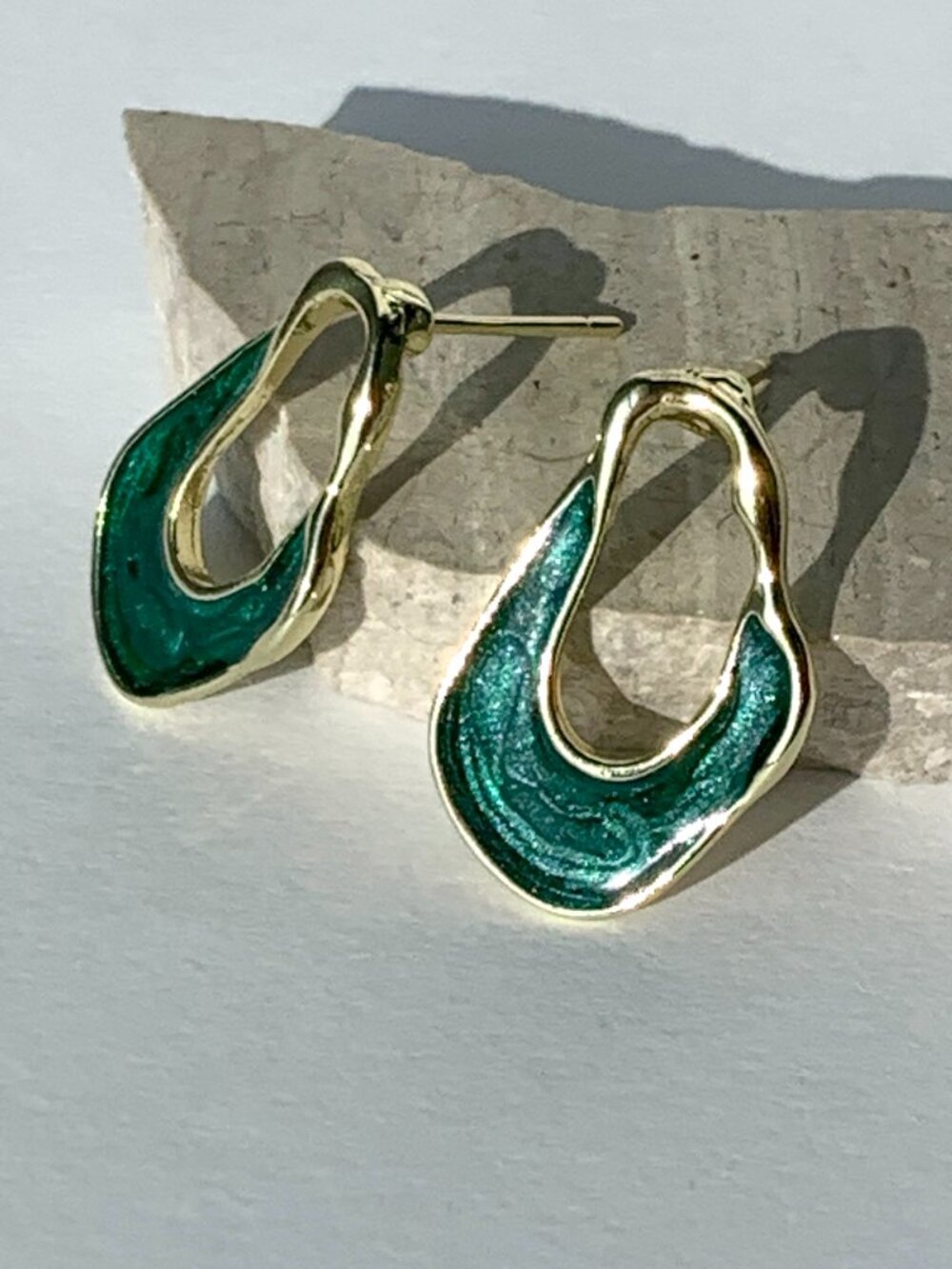NEW~ Anthropologie Irregular Front Facing Green Hoop Earrings
